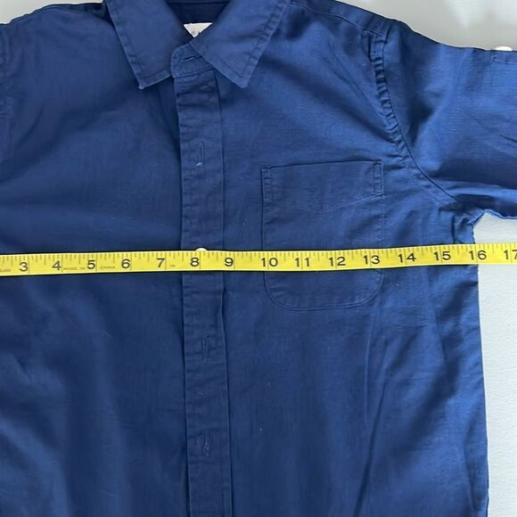 GAP Blue Button Down Shirt Long Sleeve Linen Cotton Blend - Picture 5 of 7